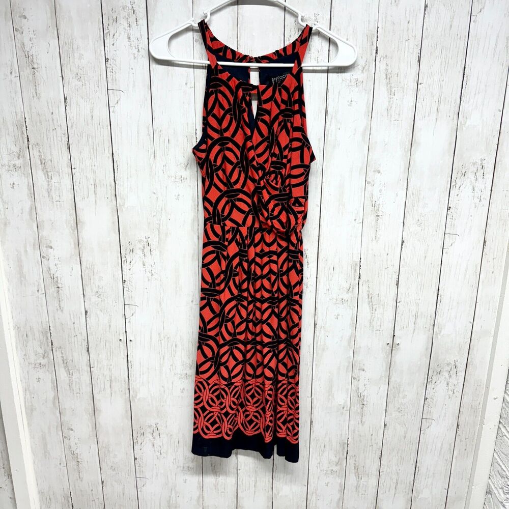 ENFOCED STUDIOS Dress Women Size 4 Maxi Red/ Black Halter Neck Sleeveless - Picture 1 of 4